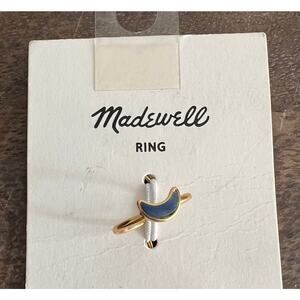 New Madewell Crescent Blue Gray and Gold Tone Moon Ring - Size 6